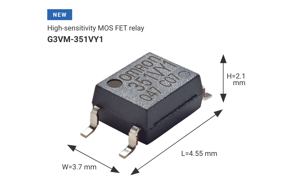 High-sensitivity MOS FET relay G3VM-351VY1 W3.7mm×L4.55mm×H2.1mm
