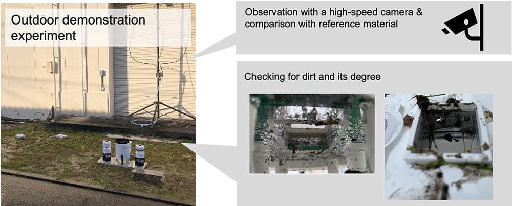 Outdoor demonstration experiment: Observation with a high-speed camera & comparison with reference material. Checking for dirt and its degree.