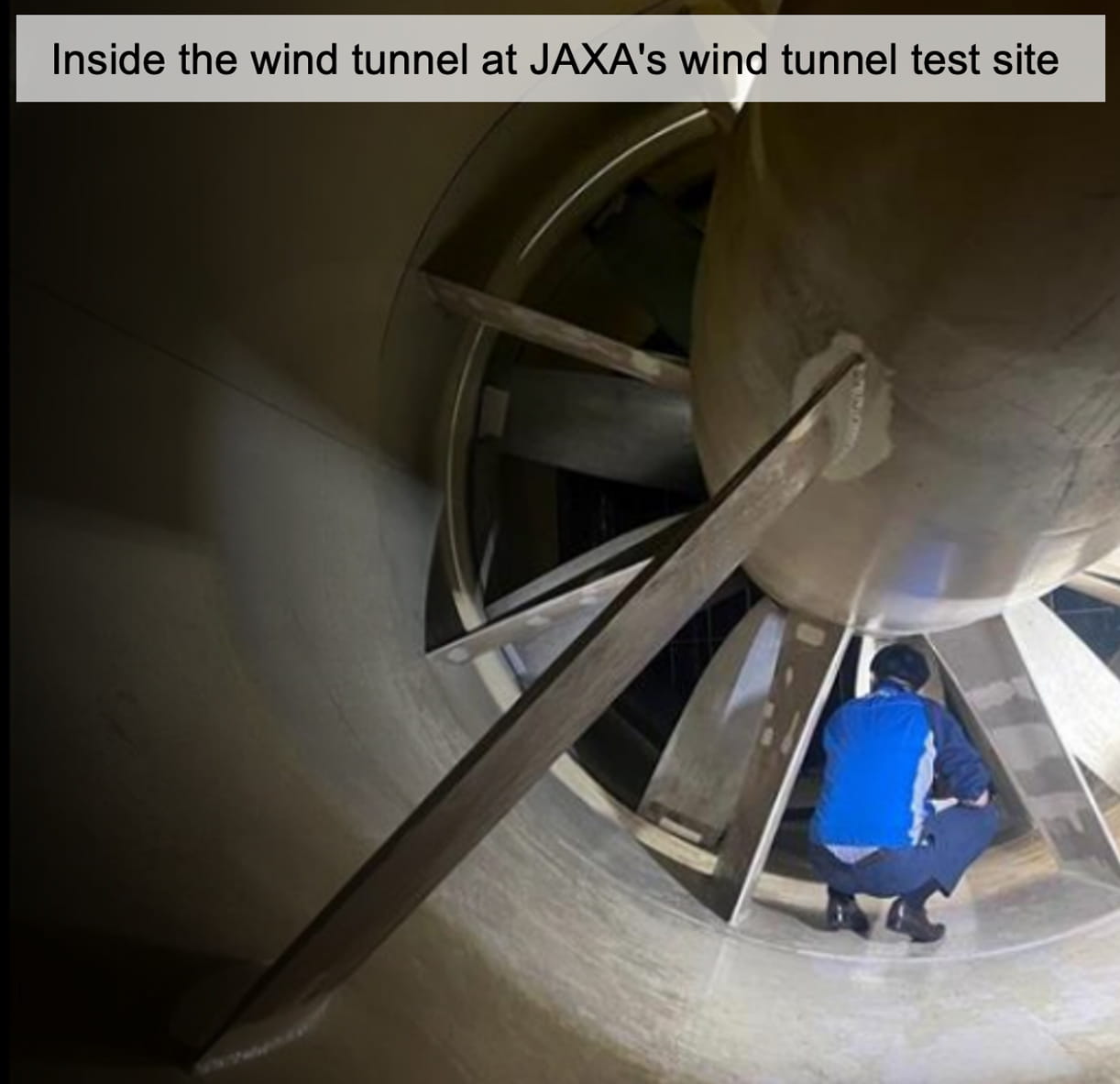 Inside the wind tunnel at JAXA's wind tunnel test site