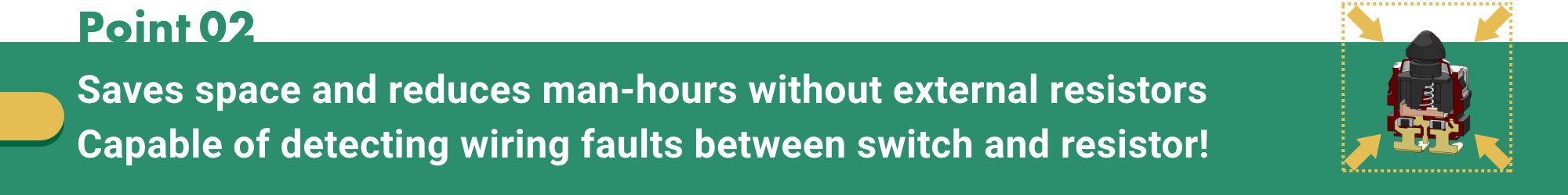 Point2: Saves space and reduces man-hours without external resistors Capable of detecting wiring faults between switch and resistor!