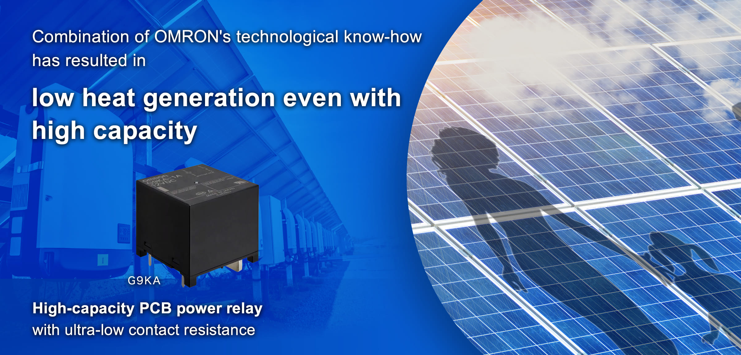 Combination of OMRON's technological know-how has resulted in low heat generation even with high capacity High-capacity PCB power relay with ultra-low contact resistance G9KA