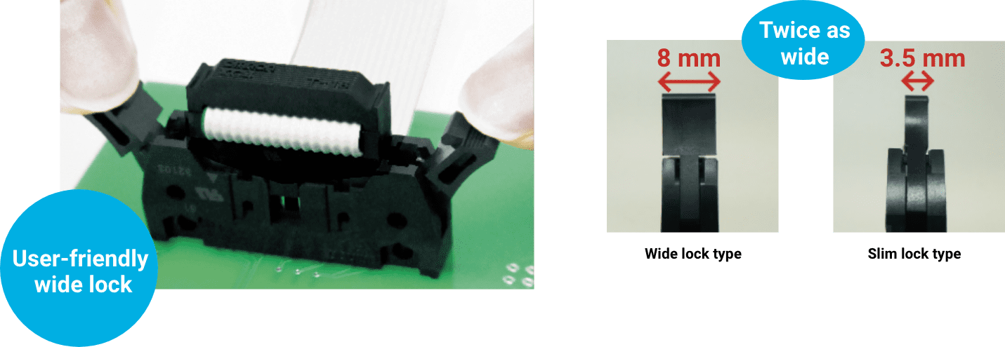 User-friendly wide lock［Twice as wide］(Wide lock type): 8mm; (Slim lock type): 3.5mm