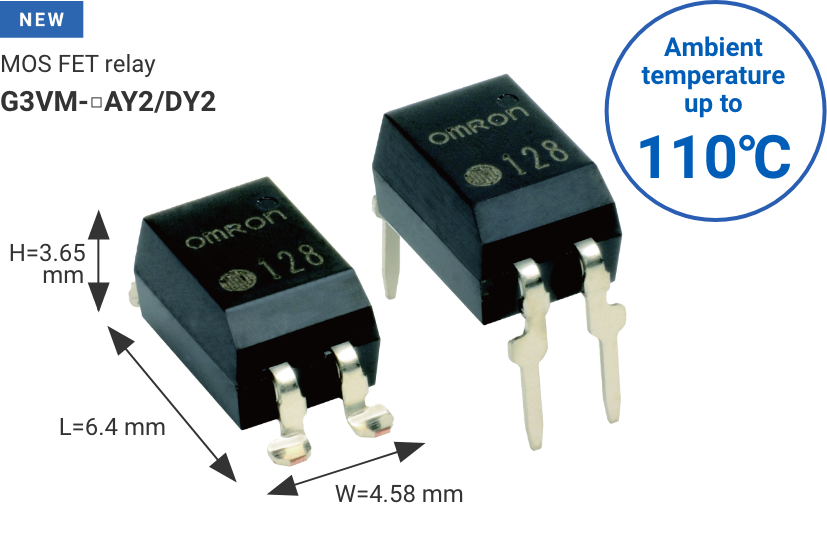 MOS FET relay G3VM-□AY2/DY2 W4.58mm×L6.4mm×H3.65mm Ambient temperature up to 110℃