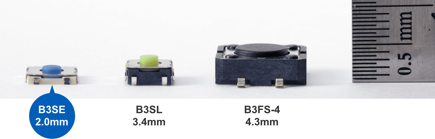 B3SE:2.0mm, B3SL:3.4mm, B3FS-4:4.3mm