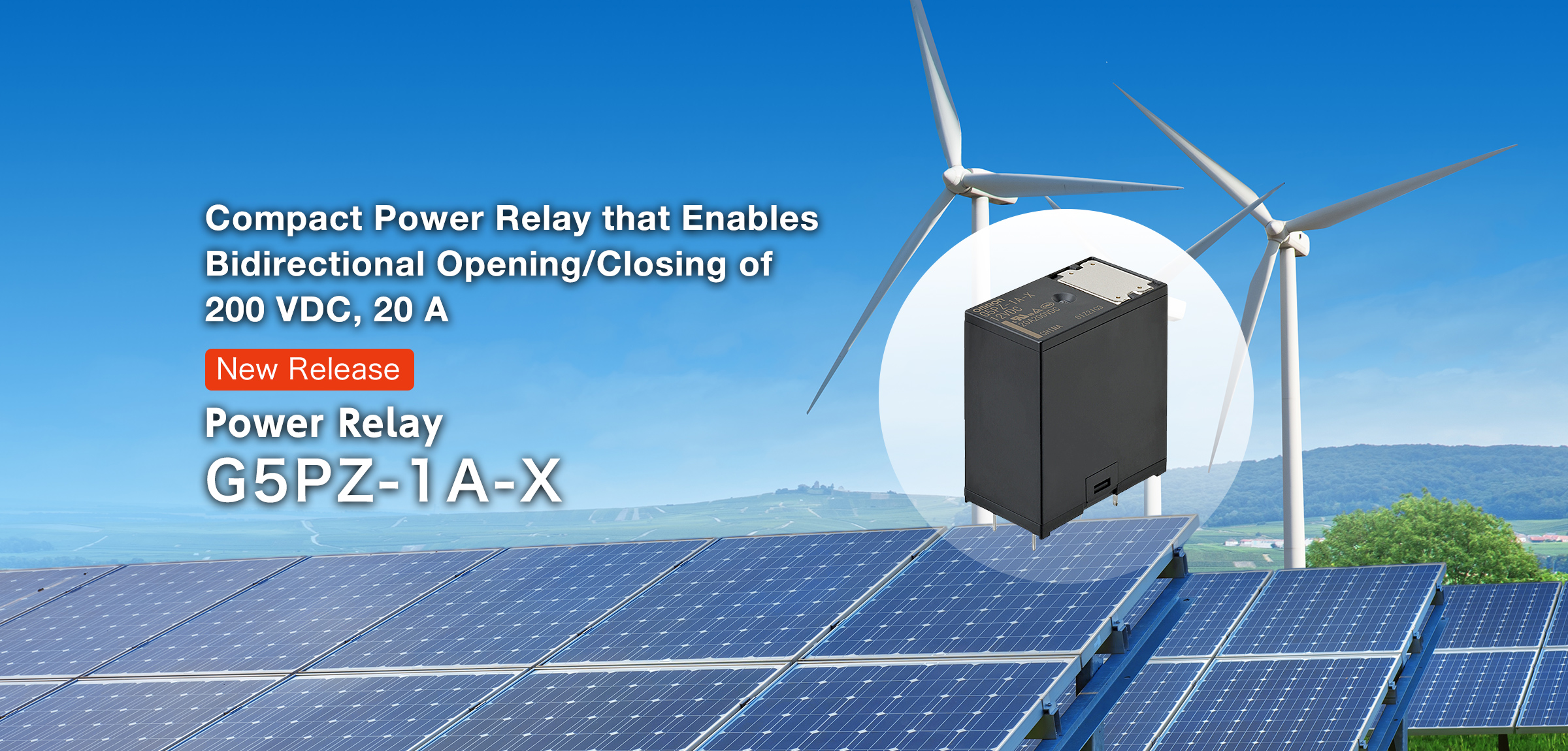 Compact Power Relay that Enables Bidirectional Opening / Closing of 200 VDC, 20 A